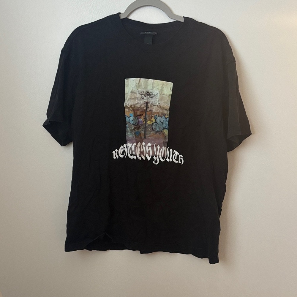 H&M Black Tee with Artistic Graphic